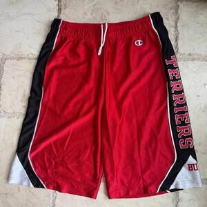 Champion BU Terriers Shimmer Dazzle Red Hoop Shorts Mens MD Baggy Vintage 90s
